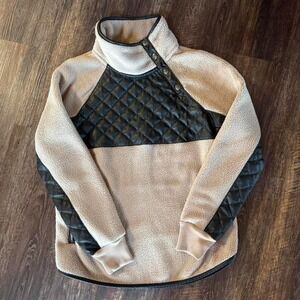 AF Abercrombie‎ Fitch Pullover Snap Fleece Soft Beige Tan Womens Size Small